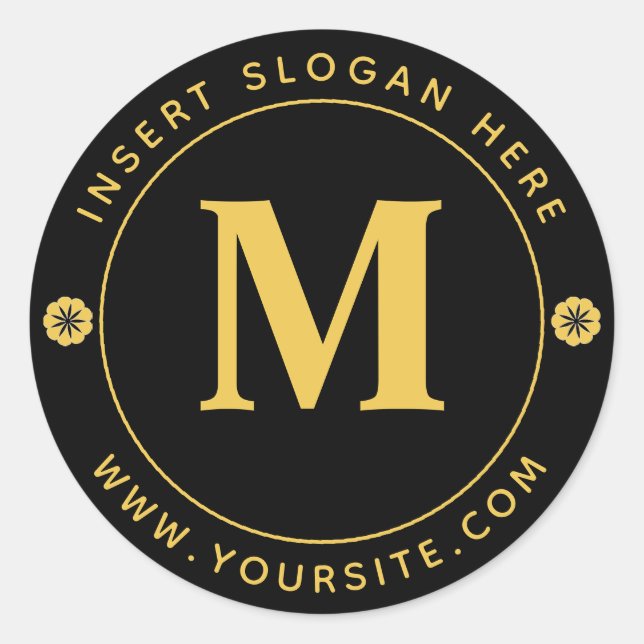 Pegatina Redonda Monograma empresarial personalizado oro negro (Anverso)