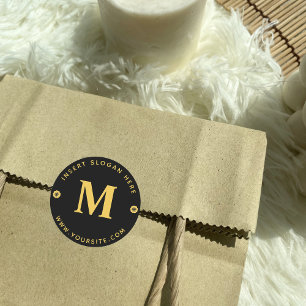 Pegatina Redonda Monograma empresarial personalizado oro negro