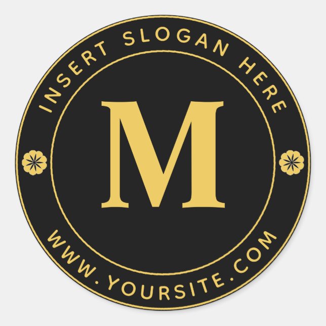 Pegatina Redonda Monograma empresarial personalizado oro negro (Anverso)