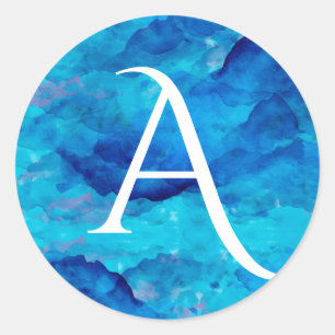 Pegatina Redonda Monograma en negrita de la nube de zafiro