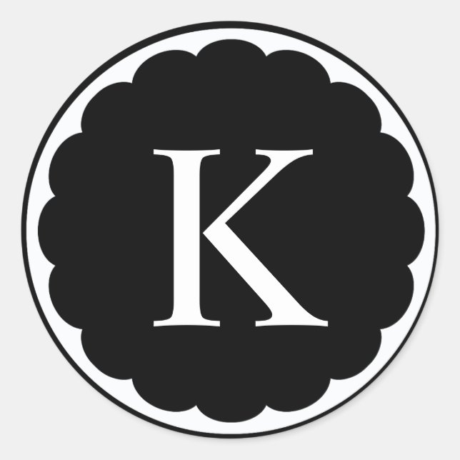 Pegatina Redonda Monograma enmarcado de vieira blanca (Anverso)