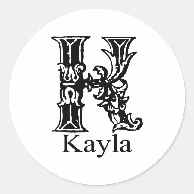 Pegatina Redonda Monograma falto: Kayla (Anverso)