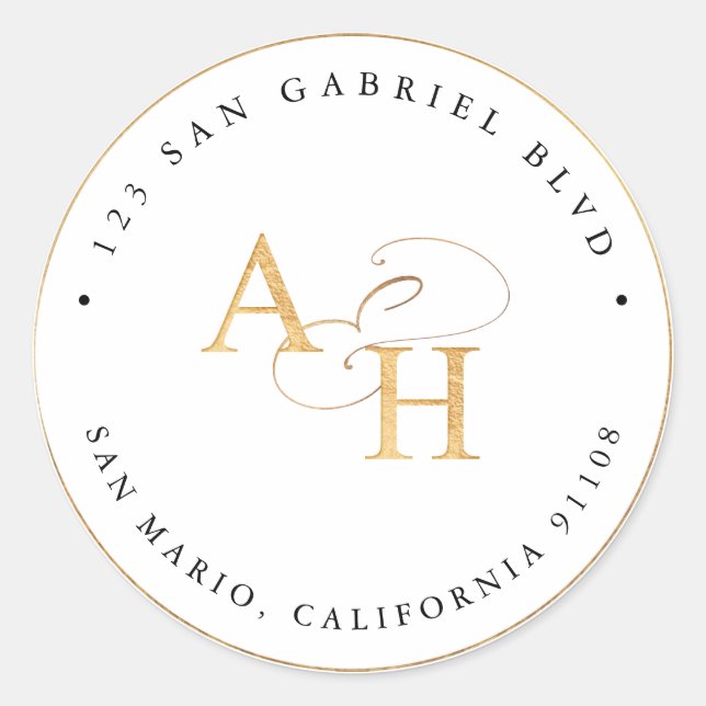 Pegatina Redonda Monograma Faux Gold de PixDezines + Ampersand (Anverso)