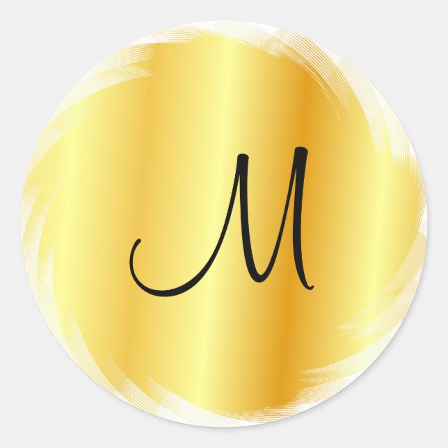 Pegatina Redonda Monograma Faux Gold Modern Elegant Template (Anverso)
