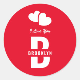 Pegatina Redonda Monograma Feliz Día de San Valentín Hipster Blanco