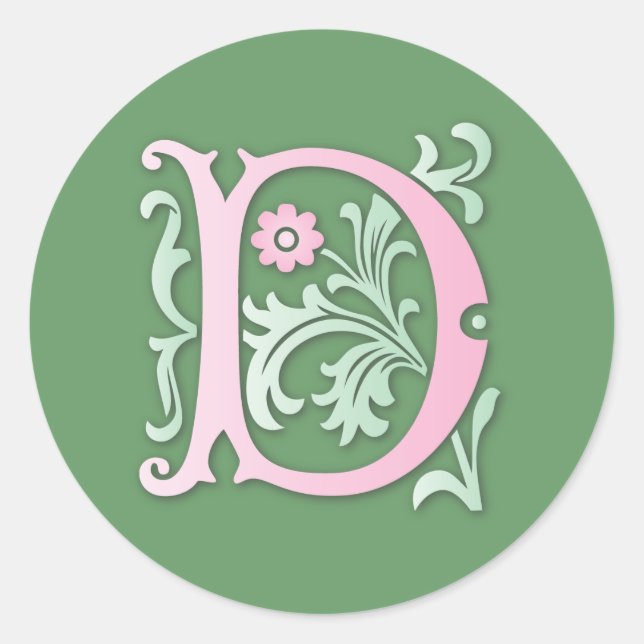 Pegatina Redonda Monograma Fleur-de-lis D (Anverso)