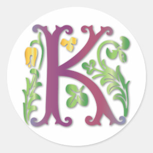 Pegatina Redonda Monograma Fleur-de-lis K