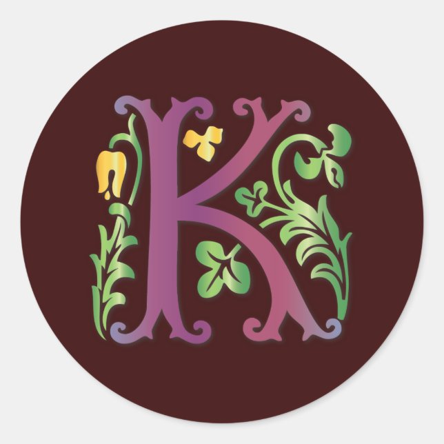 Pegatina Redonda Monograma Fleur-de-lis K (Anverso)