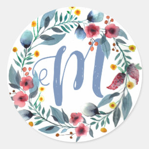 Pegatina Redonda Monograma floral