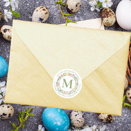 Pegatina Redonda Monograma Floral Acuarela de Primavera