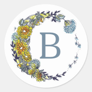 Pegatina Redonda Monograma Floral Dandelion Circle Moon Design