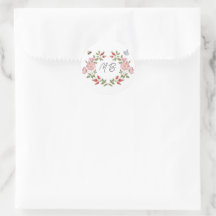 Monograma floral de bayas y flores silvestres roja