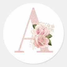 Monograma floral girly rosa dorado pálido A