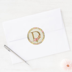 Pegatina Redonda Monograma floral personalizado, de A a Z