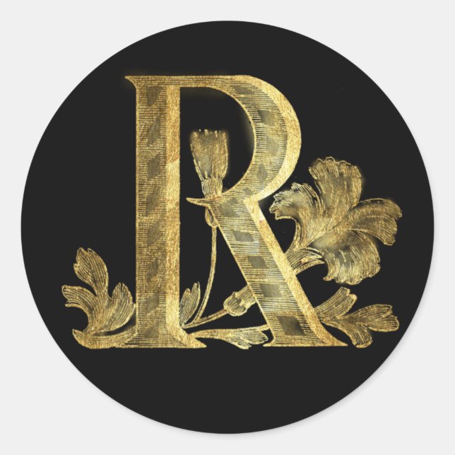 Pegatina Redonda Monograma floral R (Anverso)