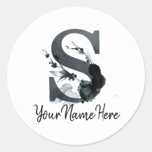 Pegatina Redonda Monograma floral S Foliage de hierba oscura