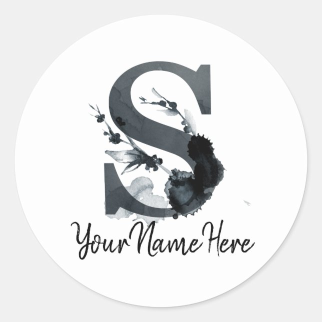 Pegatina Redonda Monograma floral S Foliage de hierba oscura (Anverso)