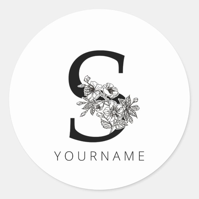 Pegatina Redonda Monograma floral S Sakura Flores de cerezo (Anverso)