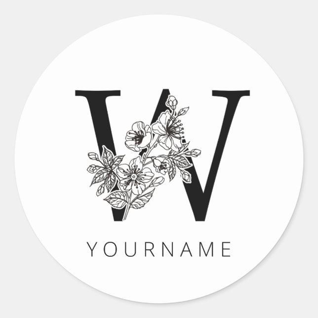 Pegatina Redonda Monograma floral W Sakura cerezos en flor (Anverso)