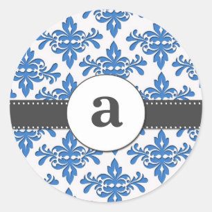 Pegatina Redonda Monograma formal de damasco