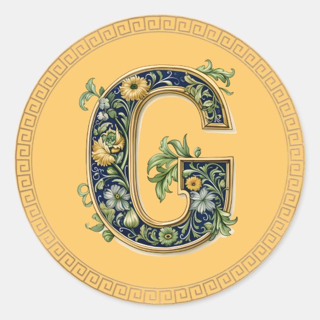 Pegatina Redonda Monograma G florido generado por IA (Anverso)