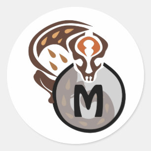 Pegatina Redonda Monograma gecko tribal malasio