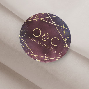 Pegatina Redonda Monograma geométrico moderno de color de agua oscu