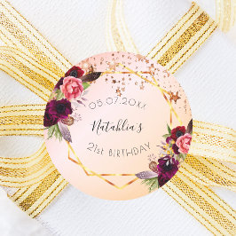 Pegatina Redonda Monograma geométrico rosa de color rosa rosa de or