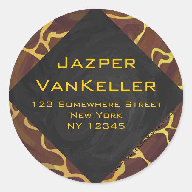 Pegatina Redonda Monograma Giraffe Brown, amarillo Print (Anverso)