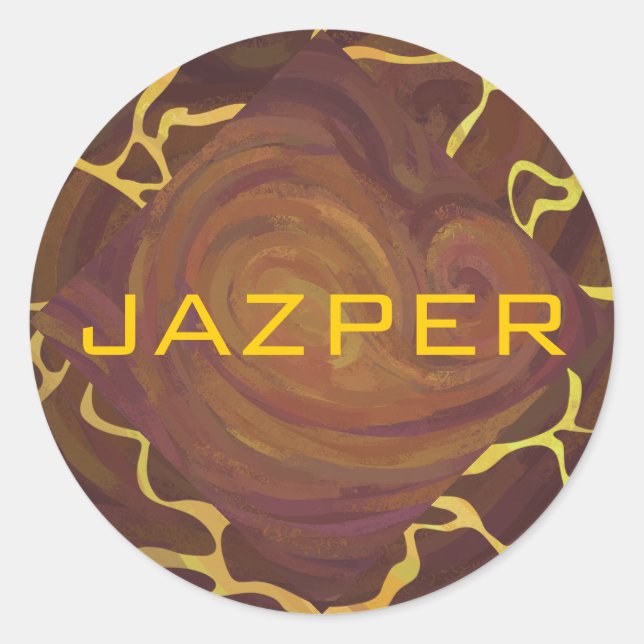 Pegatina Redonda Monograma Giraffe Brown, amarillo Print (Anverso)