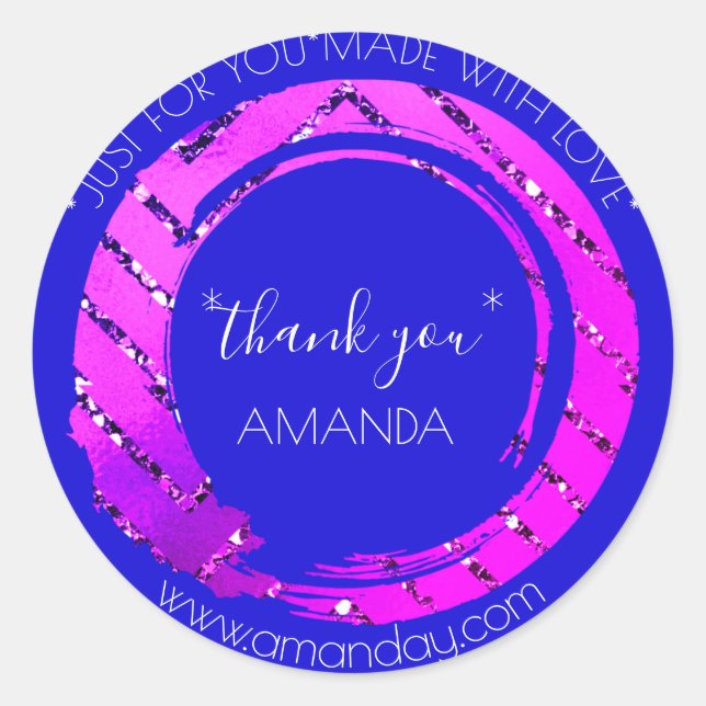 Pegatina Redonda Monograma Gracias Boutique Web Tienda Azul Rosa (Anverso)