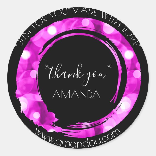 Pegatina Redonda Monograma Gracias Web Boutique Moderno Rosado Cali (Anverso)