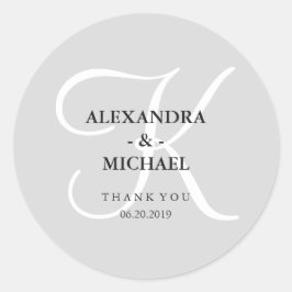 Pegatina Redonda Monograma Gris clásico moderno y gracias