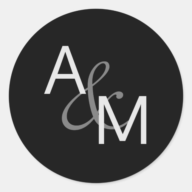 Pegatina Redonda Monograma gris negro plateado (Anverso)