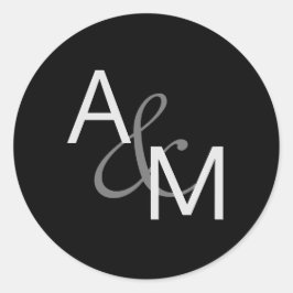 Pegatina Redonda Monograma gris negro plateado