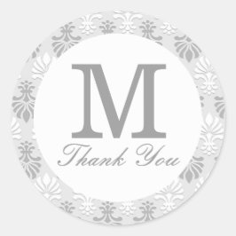 Pegatina Redonda Monograma gris plateado Gracias Por Favor