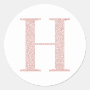 Pegatina Redonda Monograma H destellante de rosa oro pálido femenin