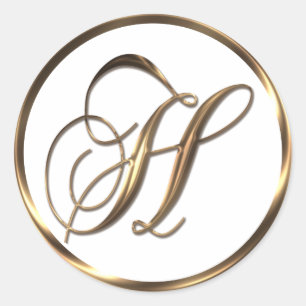 Pegatina Redonda Monograma H Faux Bronze
