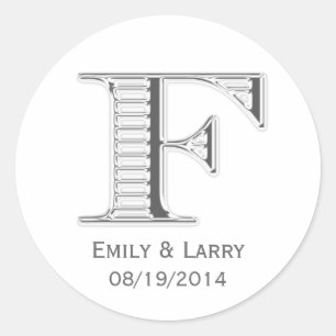 Pegatina Redonda Monograma impreso de cromo blanco F favor de la bo