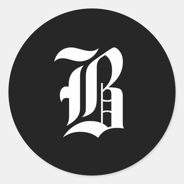 Pegatina Redonda Monograma inicial B blanco y negro (Anverso)