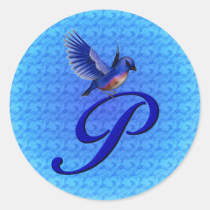 Pegatina Redonda Monograma Inicial Bluebird Elegante