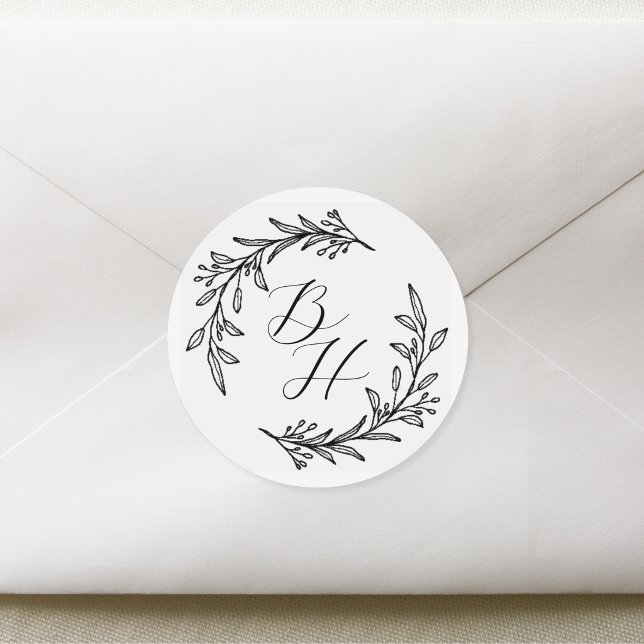 Pegatina Redonda Monograma inicial Boda de la flor (Subido por el creador)