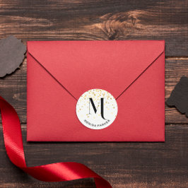 Pegatina Redonda Monograma inicial de Glam White Gold con estilo