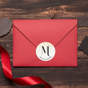 Pegatina Redonda Monograma inicial de Glam White Gold con estilo