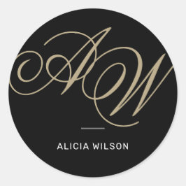 Pegatina Redonda Monograma inicial de nombre completo personalizado