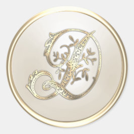 Pegatina Redonda Monograma inicial de oro y marfil