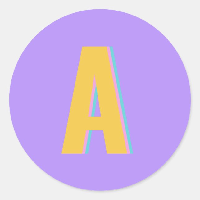 Pegatina Redonda Monograma inicial de tipografía retro púrpura (Anverso)