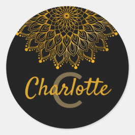 Pegatina Redonda Monograma inicial floral nombre personalizado mand