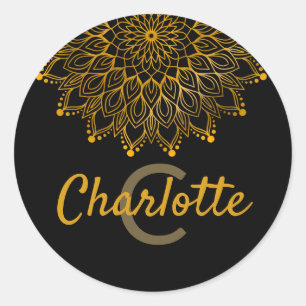 Pegatina Redonda Monograma inicial floral nombre personalizado mand