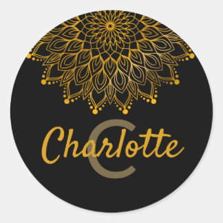 Pegatina Redonda Monograma inicial floral nombre personalizado mand